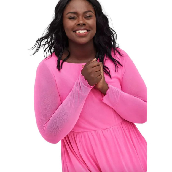 Torrid Ruffle Tiered Mini Dress Women's 3 Hot Pink Mesh Neon Sheer Going Out - Picture 2 of 14